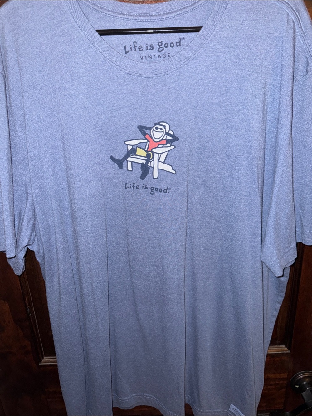 Life Is Good Light Blue Vintage Relaxing Chair Tee
